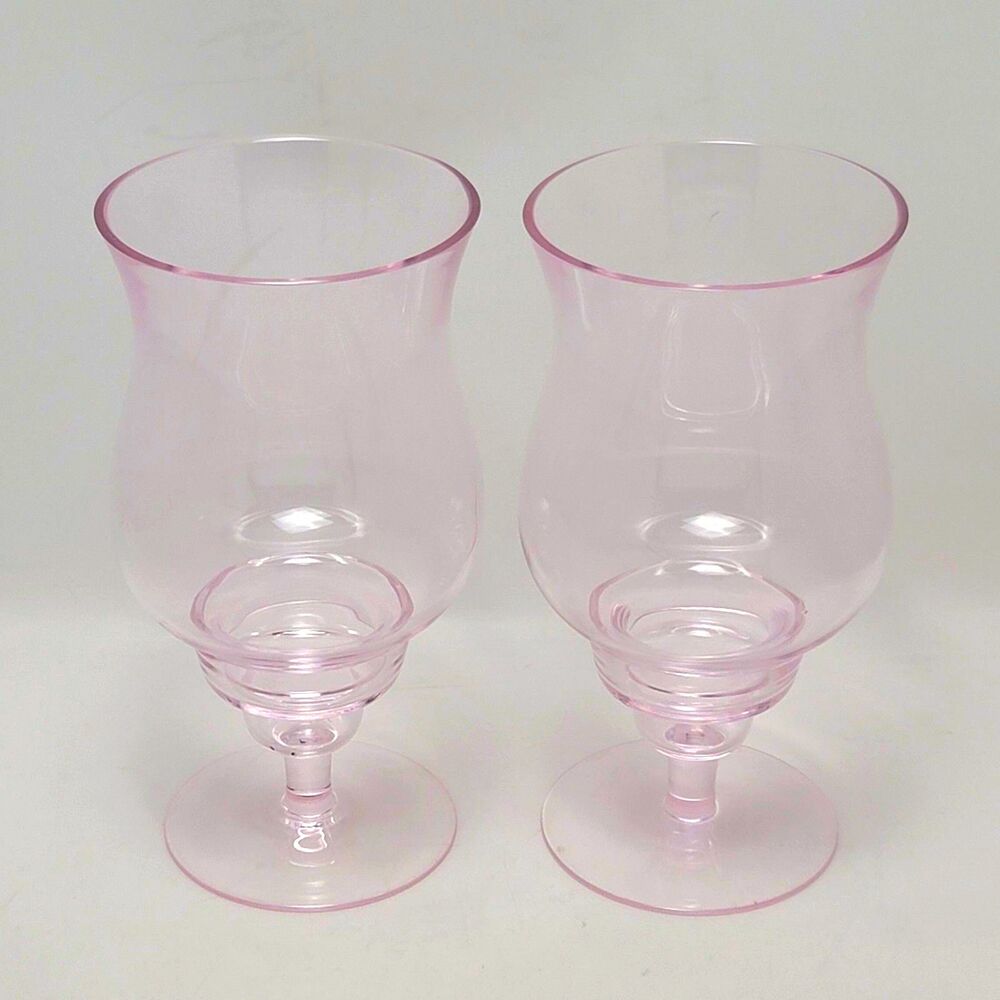 Pair Of 2 Vintage Oneida Pink Crystal Hurricane Taper Votive Candle Holders